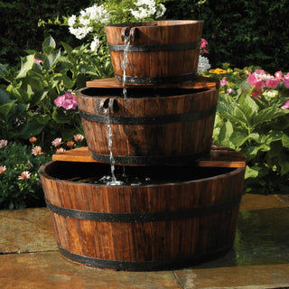 Garten-Wasserfall 3 Holzfässer