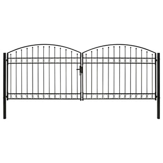 Zauntor Doppelflügel Gewölbte Spitze Stahl 400 x 150 cm Schwarz