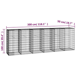 Gabionenwand mit Abdeckung Verzinkter Stahl 300×50×100 cm