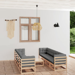 9-tlg. Garten-Lounge-Set mit Kissen Kiefer Massivholz