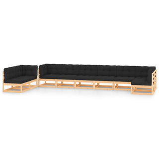 9-tlg. Garten-Lounge-Set mit Kissen Massivholz Kiefer