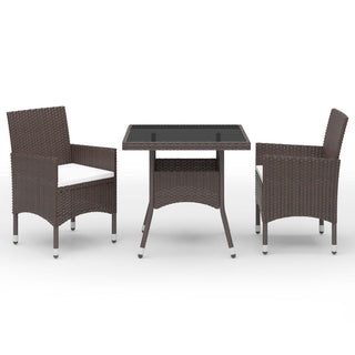 3-tlg. Garten-Essgruppe Poly Rattan und Hartglas Braun