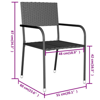 3-tlg. Garten-Essgruppe Poly Rattan Schwarz