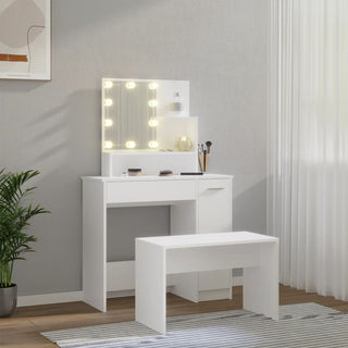 Schminktisch-Set mit LED Weiß Holzwerkstoff