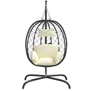 Hängesessel Ei mit Kissen Cremeweiß Poly Rattan & Stahl
