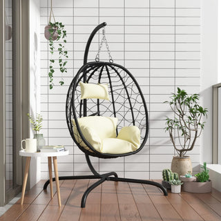 Hängesessel Ei mit Kissen Cremeweiß Poly Rattan & Stahl