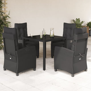 5-tlg. Garten-Essgruppe mit Kissen Schwarz Poly Rattan