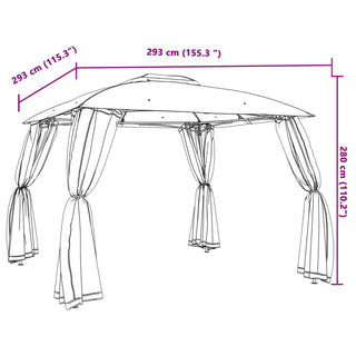 Pavillon mit Doppeldach & Netzwänden Anthrazit 2,93x2,93m Stahl