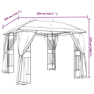 Pavillon mit Doppeldach & Netzwänden Anthrazit 2,94x2,94m Stahl