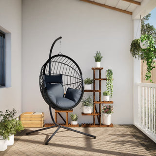 Hängesessel Ei-Design mit Ständer Anthrazit Rattan und Stahl
