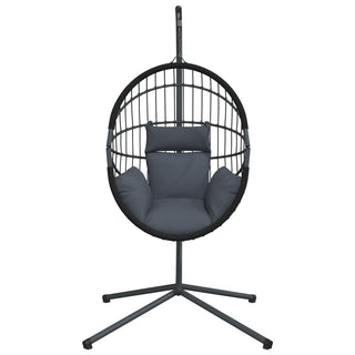 Hängesessel Ei-Design mit Ständer Anthrazit Rattan und Stahl