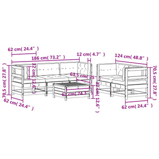 6-tlg. Garten-Lounge-Set mit Kissen Weiß Massivholz Kiefer