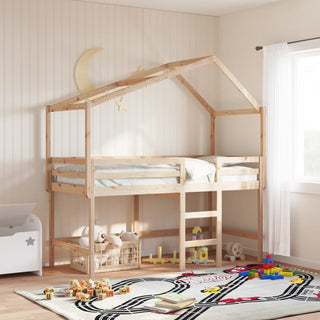 Hochbett mit Leiter und Dach 80x200 cm Massivholz Kiefer