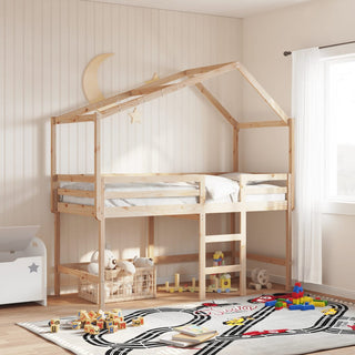 Hochbett mit Leiter und Dach 90x190 cm Massivholz Kiefer