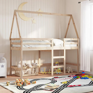 Hochbett mit Leiter und Dach 90x190 cm Massivholz Kiefer