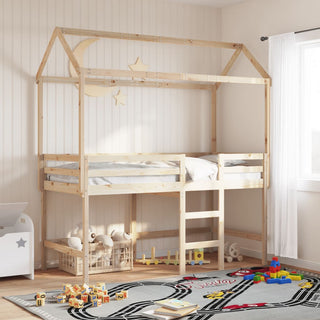 Hochbett mit Leiter und Dach 90x190 cm Massivholz Kiefer