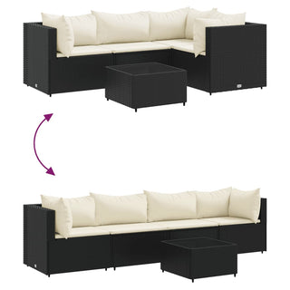 5-tlg. Garten-Lounge-Set mit Kissen Schwarz Poly Rattan