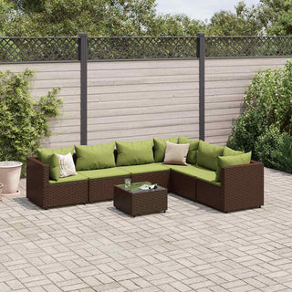 7-tlg. Garten-Lounge-Set mit Kissen Braun Poly Rattan