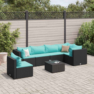 7-tlg. Garten-Lounge-Set mit Kissen Schwarz Poly Rattan