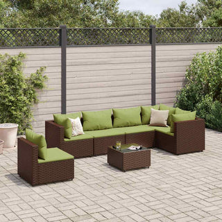 7-tlg. Garten-Lounge-Set mit Kissen Braun Poly Rattan