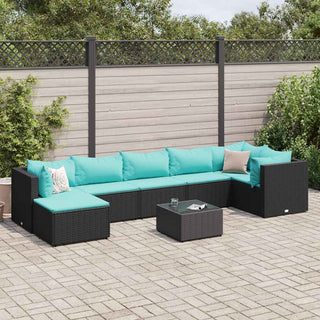 8-tlg. Garten-Lounge-Set mit Kissen Schwarz Poly Rattan