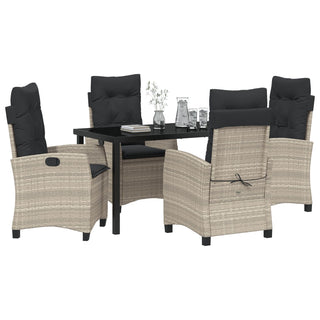 5-teiliges Garten-Dining-Set mit Kissen Hellgrau Poly-Rattan