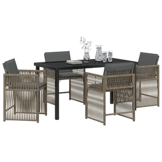 5-teiliges Garten-Ess-Set mit Kissen in Grau Poly-Rattan