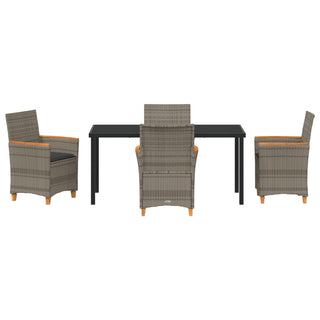 5-teiliges Gartenset mit Kissen Grau Poly-Rattan