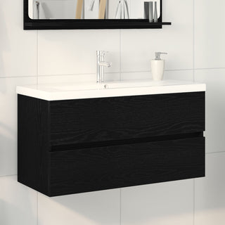 Waschbeckenunterschrank mit integriertem Waschbecken aus schwarzer Eiche Holzwerkstoff, vidaXL Waschbeckenunterschrank Schwarze Eiche 90x38,5x45 cm Holzwerkstoff