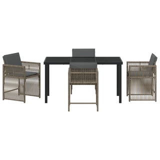 5-teiliges Garten-Ess-Set mit Kissen in Grau Poly-Rattan
