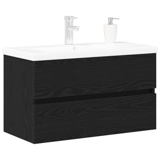Waschbeckenunterschrank mit eingebautem Waschbecken Schwarz Eiche Holzwerkstoff, vidaXL Waschbeckenunterschrank Schwarz Eiche 80x38,5x45 cm Holzwerkstoff