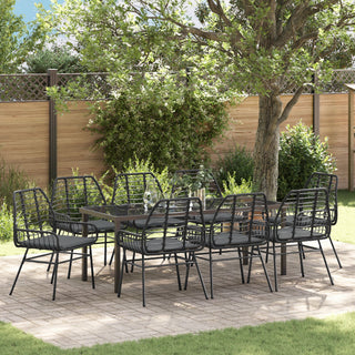 9-teiliges Garten-Essgruppen-Set mit Kissen Schwarz Poly Rattan
