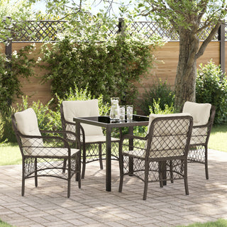 5-teiliges Garten-Essgruppen-Set mit Kissen, braunes Poly-Rattan