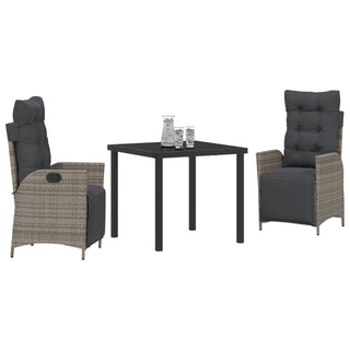 3-teiliges Garten-Ess-Set Grau Poly-Rattan