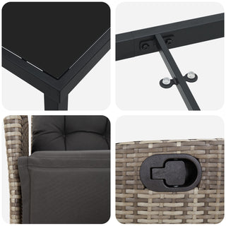 3-teiliges Garten-Ess-Set Grau Poly-Rattan