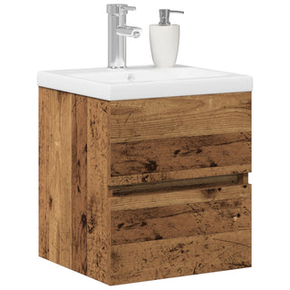 Waschbeckenunterschrank mit eingebautem Becken Schwarze Eiche Ingenieure Holz, vidaXL Waschbeckenunterschrank Alter Holz 41x38,5x45 cm Ingenieure Holz