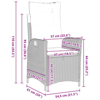 5-teiliges Garten-Dining-Set mit Kissen, Hellgrau, Poly-Rattan