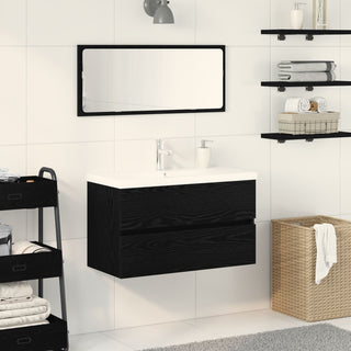 Waschbeckenunterschrank mit eingebautem Waschbecken Schwarz Eiche Holzwerkstoff, vidaXL Waschbeckenunterschrank Schwarz Eiche 80x38,5x45 cm Holzwerkstoff