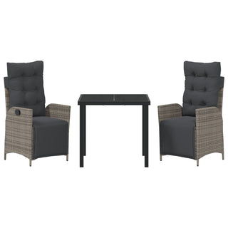 3-teiliges Garten-Ess-Set Grau Poly-Rattan