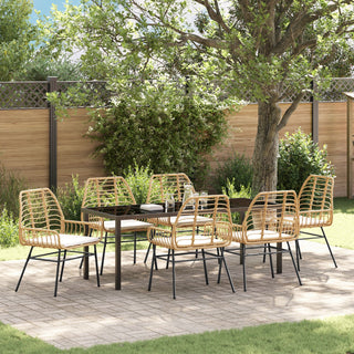 7-tlg. Garten-Essgruppe mit Kissen in Braun Poly-Rattan
