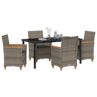 5-teiliges Gartenset mit Kissen Grau Poly-Rattan
