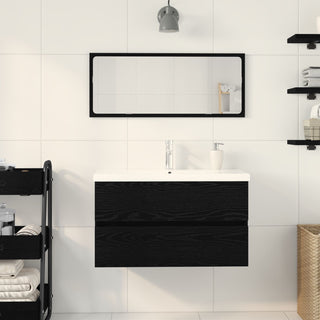 Waschbeckenunterschrank mit eingebautem Waschbecken Schwarz Eiche Holzwerkstoff, vidaXL Waschbeckenunterschrank Schwarz Eiche 80x38,5x45 cm Holzwerkstoff